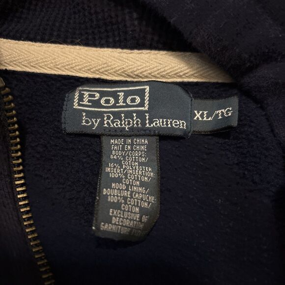 VTG Polo Ralph Lauren Heavyweight Zip Hoodie Adult XL Dark Blue Thermal Hood - Picture 8 of 11